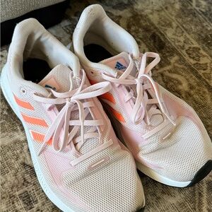 adidas Women's Light Pink Athletic Running Shoes with Coral Stripes
